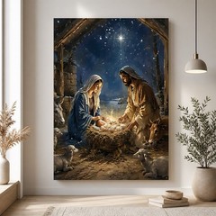 Nativity Scene Canvas Wall Art Baby Jesus Christmas Christian Decor Print