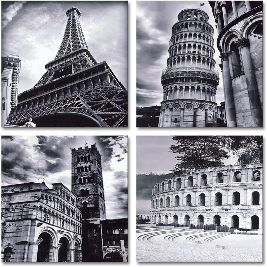 Stunning 4 Panel Canvas Art – European Architecture for Modern Home Decor