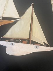 2 Wood + Canvas Sailboat Wall Art 16X20″ Red White stripes + White «Really Nice»