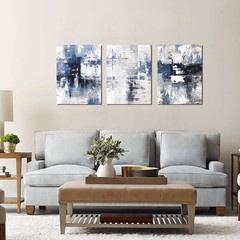 White and Blue Abstract Canvas Wall Art for Bathroom Living Room Bedroom Home…