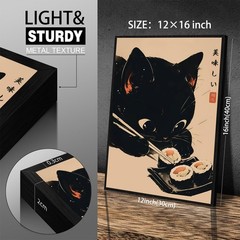 Japanese Cute Black Cat Animal Canvas Poster Delicious Food Sushi Wall Art Vi…