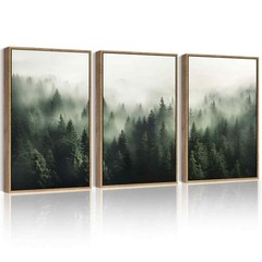 Green Fog Pine Tree Framed Wall Art Large 16x24in Nature Misty Nordic Forests…