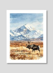 Set of 6 | Denali US National Parks Landscape Watercolor Art – Digital Download