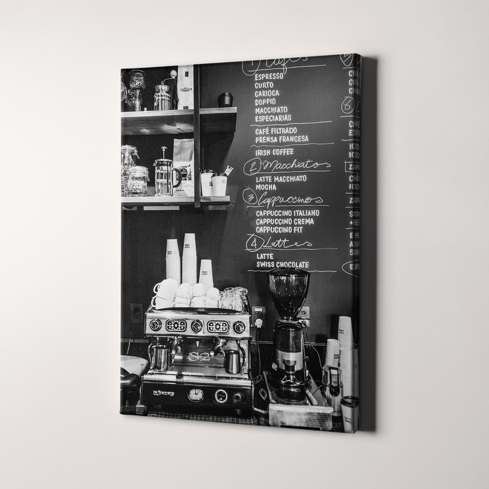 Coffee Shop Vintage Black and White Espresso Kitchen Canvas Wall Art Print