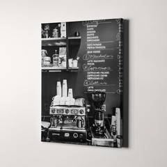 Coffee Shop Vintage Black and White Espresso Kitchen Canvas Wall Art Print