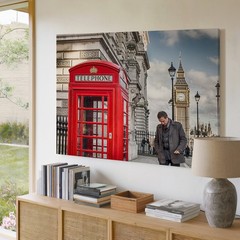 London Red Telephone Booth and Big Ben Clock Tower Urban Canvas Wall Art Print