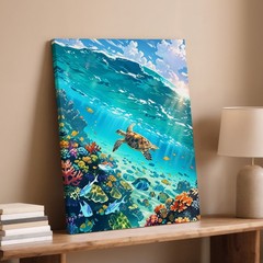Underwater Sea Turtle Canvas Wall Art Tropical Coral Reef Fish Ocean Print Home
