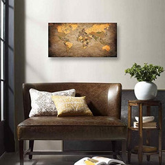 – 1 Piece Vintage World Map Canvas Wall Art- Ready to Hang – Home Office Decor P
