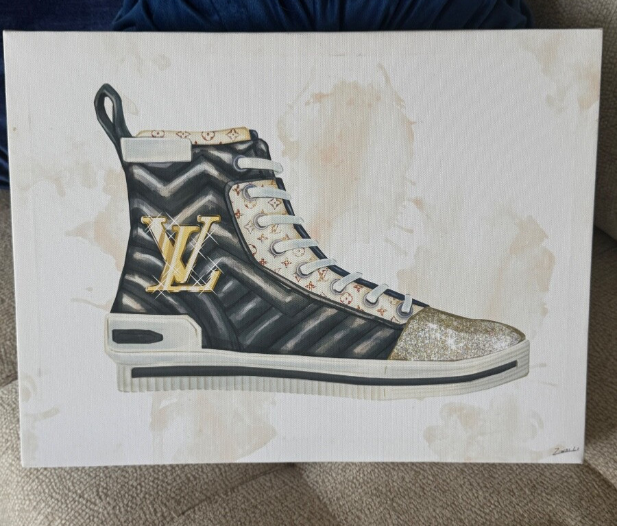 LV Designer Sneaker Glam Fashion Quilted, by Ziwei Li Canvas Wall Art, 16 X 12in