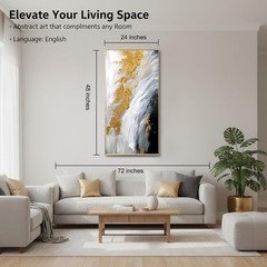 24×48 Inch Framed Black White Abstract Oil Painting