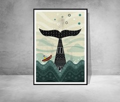 Retro Whale Seaside Wall Art Print, Mid Century Coastal Poster Decor