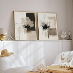 2Pcs Neutral Abstract Wall Art Floral Pictures Modern Minimalist Canvas Posters