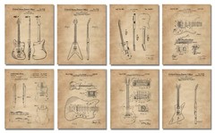 Unique Guitar Lovers Gifts Men Women 8 UNFRAMED Diagram Patent Art Prints (8×10)