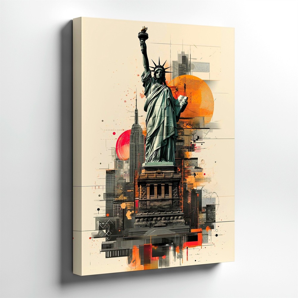 Wall Art Statue Liberty New York City Skyline Abstract Modern Aesthetic Decor