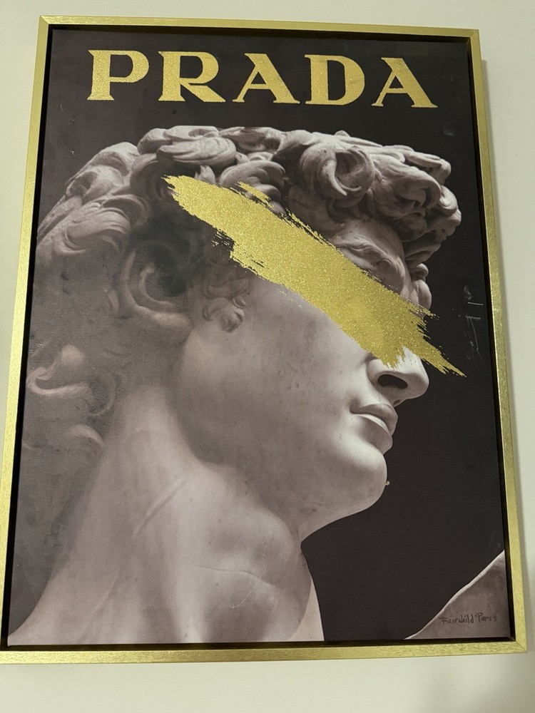 Fairwild Paris Framed Canvas Art Print Prada Modern Gold Black Gray Vertical
