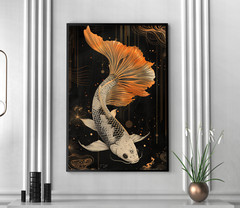 White Koi Fish Wall Art Print Canvas Poster Illustration Home Decor Painting