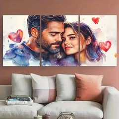 3pcs Valentines Day Couple Illustration Metal Print Ready to Hang Art