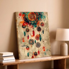 Wall Art Boho Dreamcatcher Feathers Mandala Abstract Colorful Canvas Print Decor