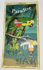 “Paradise Tiki Bar Wall Art “ -26×14 Framed Tropical Print On MDF, Wood Frame