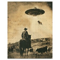 Vintage Cattle UFO Alien Photography Art Print Cowboy Rancher Rodeo Decor Gift