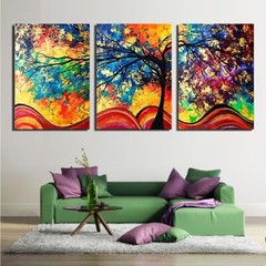Abstract Colorful Tree 3 Pieces Canvas Print Wall Art Poster Home Decoration