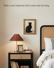Vintage Gold Framed Wall Art, Black Cat Oil Painting Style Artwork, Animal Po…