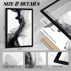 Modern Black & White Abstract Wall Art Set of 3 – Framed Canvas Decor 16×24