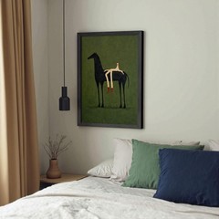 Vintage Abstract Horse Canvas Art Olive Green Textured Wall Decor