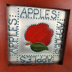 Framed Apple Wall Art Print Granny Smith Apples Painted Metal Tile in Wood Frame