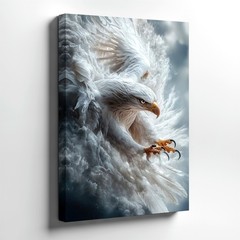 Wall Art White Eagle in Storm Clouds Canvas Print Majestic Bird Wildlife Decor