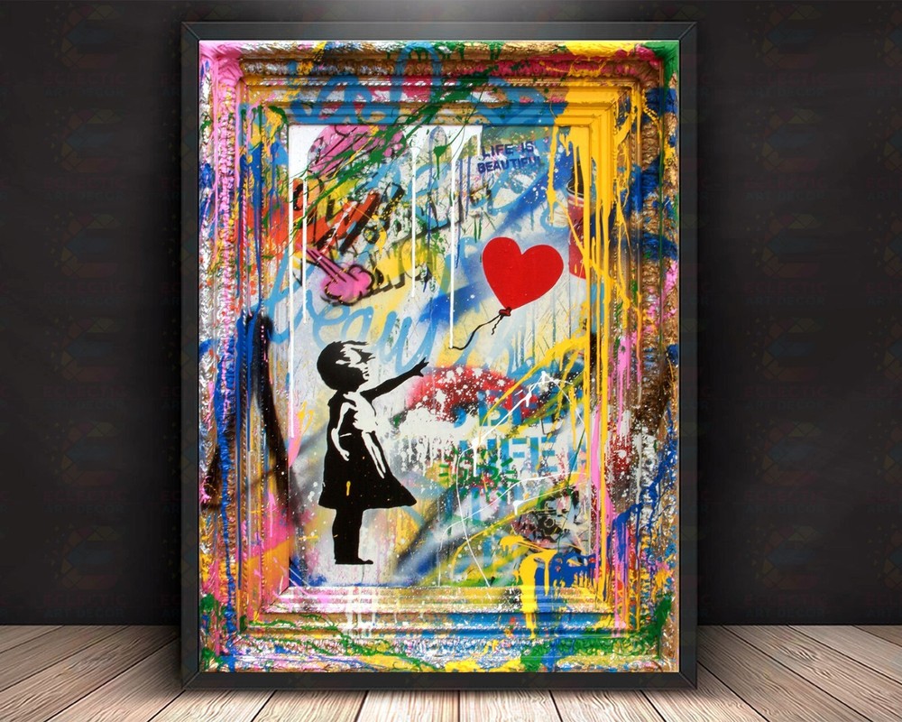 Banksy – Girl With Balloon Art Print, Mounted Canvas, Framed, Acrylic