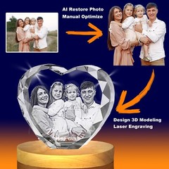 Personalized 3D Laser Photo Heart Crystal Custom Your Own Picture Gifts Decor