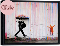 Framed Banksy Raining Day or Colorful Graffiti Street Famous Canvas Paintings Wa