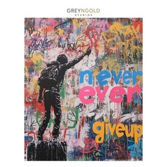 Banksy Art, Never Give Up Motivational Wall Art Print pick size A4/A3/A2/90x60cm