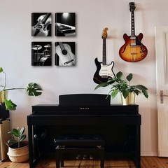 Framed Black and White Musical Instruments Wall Art, 4 Set 8×10 Inch Guitar P…