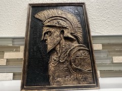 Hand Painted Spartan Warrior 3d Wall Art 9” X 6” Greek Soldier Plaque Sculpture