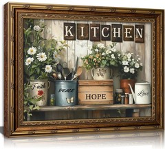 Vintage Gold Framed Canvas Wall Art Farmhouse Rustic Kitchen Painting Picture…