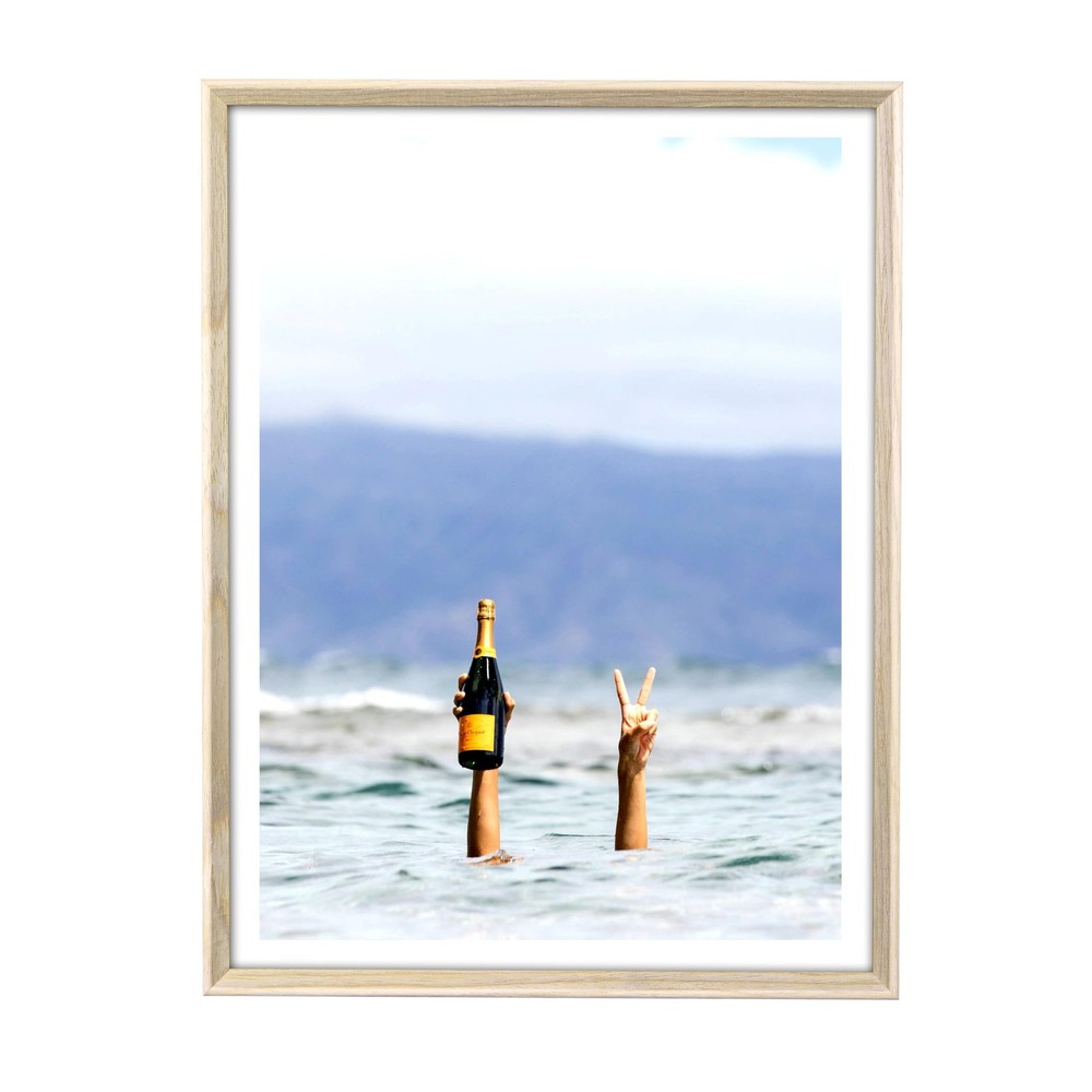 Natural Beige Dimensional OAK Wood Framed Wall Art, 12x16in Woman With Wine i…