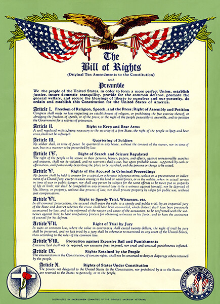 Bill Of Rights – Original Ten Amendments Constitution Preamble Veterans Poster