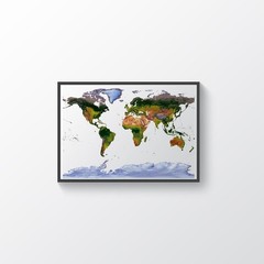 World Map, Gall Stereographic Projection World Map, Framed World Relief Map