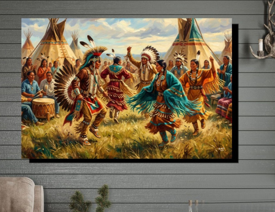 Native American Indian Pow Wow Dancing Apache’s In Arizona On Canvas or Poster