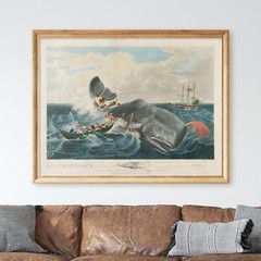 Capturing a Sperm Whale by John William Hill 1835 Ocean Wall Art Poster Print