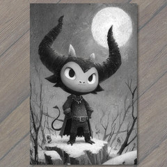 Art Print Cute Krampus Under Moon Gothic Devil Horned Creature Night Forest Art