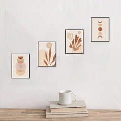 Boho Abstract Wall Art Set (4) – Coral Line Canvas Prints in Frames Living Room