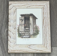 Outhouse Watercolor Framed Print “a Two Holer” Artist Signed Americana Decor