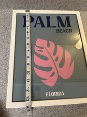 Palm Beach Florida Framed Wall Art Pink Leaf Modern Coastal Decor 13×16