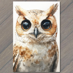 Art Print Owl Portrait Dark Eyes Speckled Chest Feathered Creature Night Look