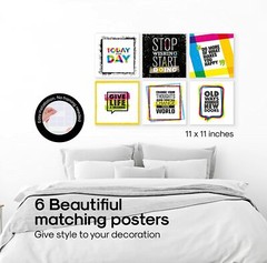 MOTIVATIONAL WALL ART PRINTS, SET OF 6 INSPIRATIONAL POSTERS + 6x6x2″ SHADOW BOX
