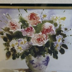 Floral Watercolor Print Framed Greenbrier International Double Matted Flower 10″