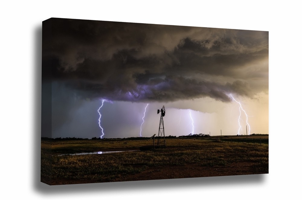 Lightning Canvas Wall Art: Oklahoma Windmill Storm Country Weather Gallery Wrap